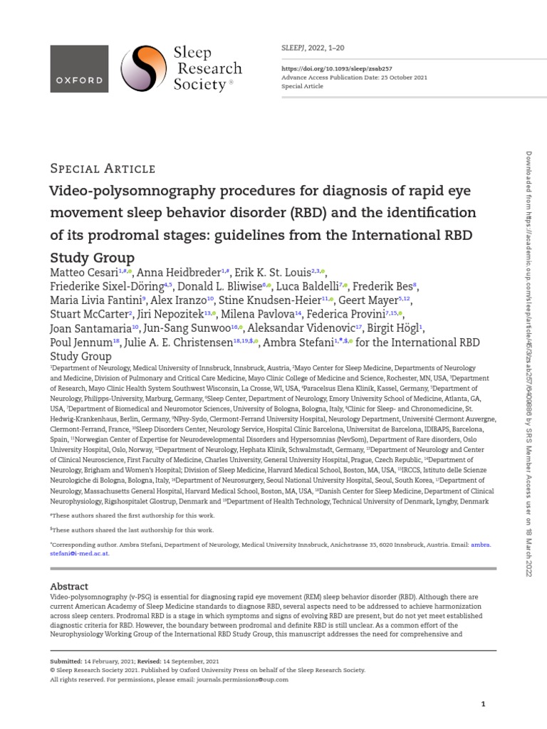 RBD VPSG Diagnosis Guidelines IRBDSG SLEEP 2022 PDF