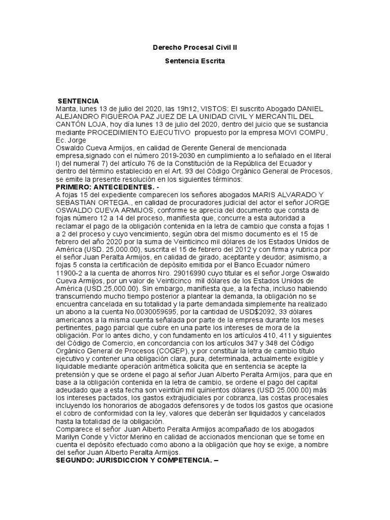 Sentencia Ejecutiva en Loja | PDF | Debido al proceso | Caso de ley