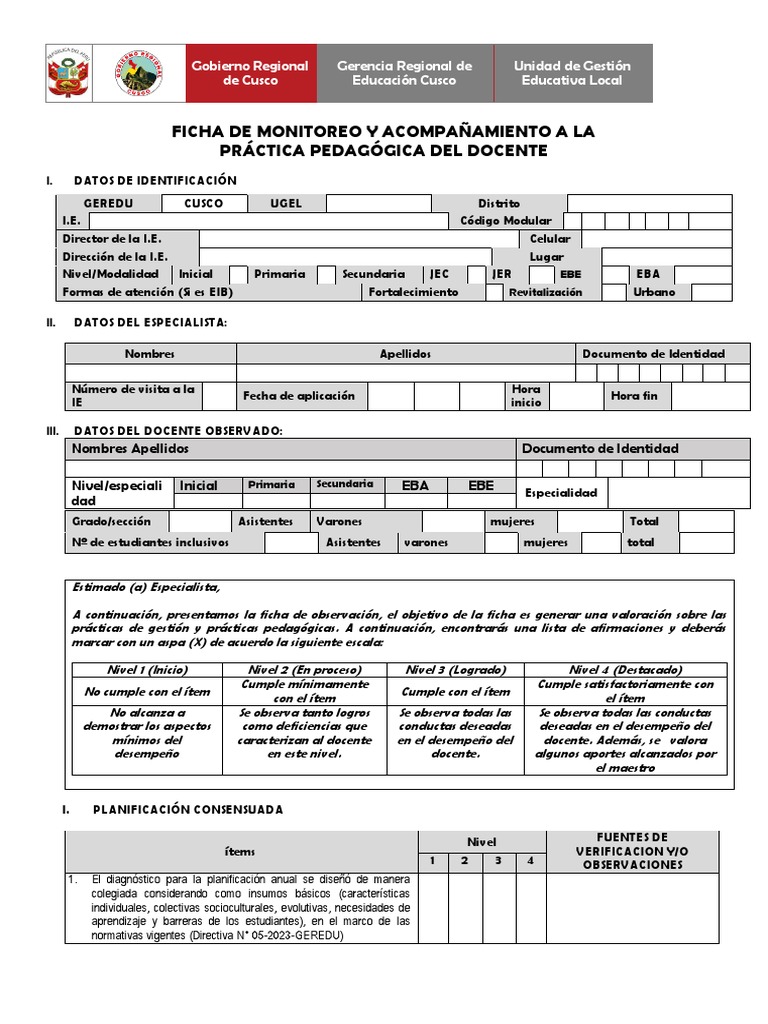 Ficha de Monitoreo Docente 2023 | PDF | Maestros | Evaluación