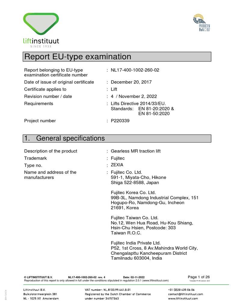 Fujitec ZEXIA Lift Examination Report | PDF