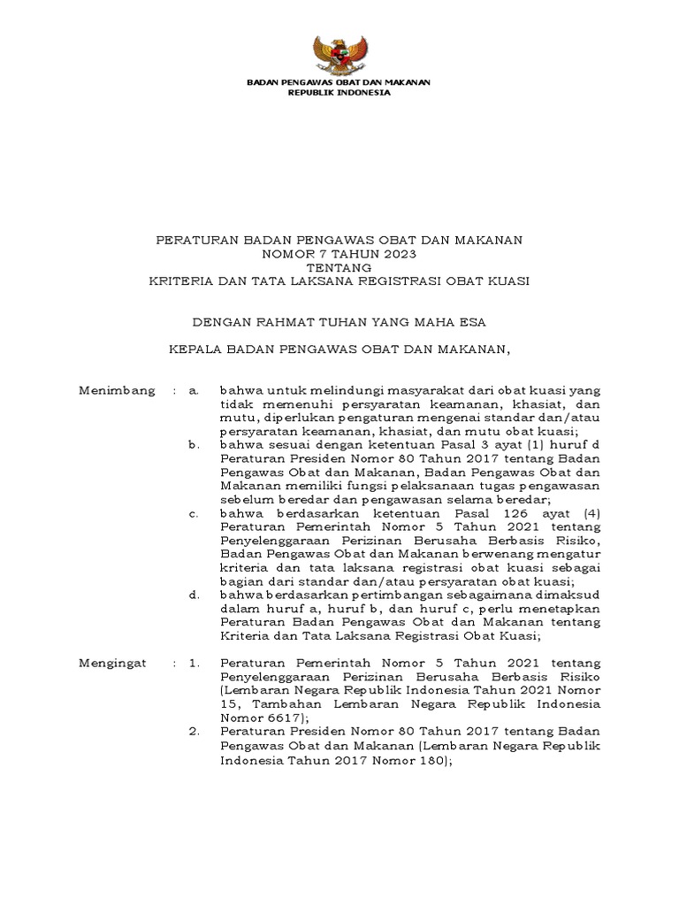 PerBPOM No. 7 Tahun 2023 | PDF