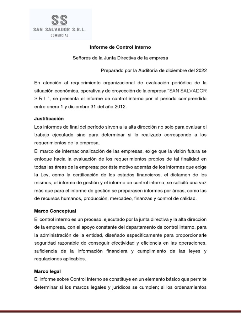 Informe de Control Interno 2022 | PDF | Contabilidad | Auditoría