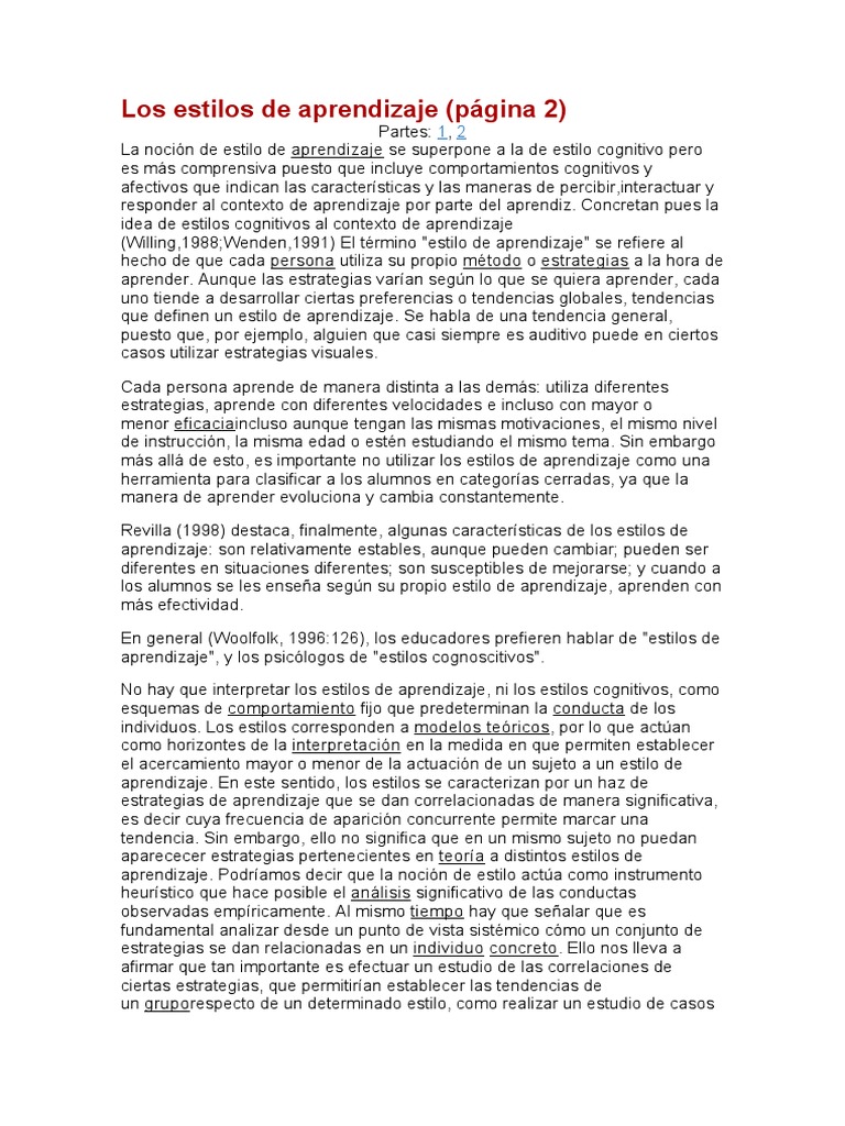 Estilos de Aprendizaje: Teorías y Modelos | PDF | Aprendizaje ...