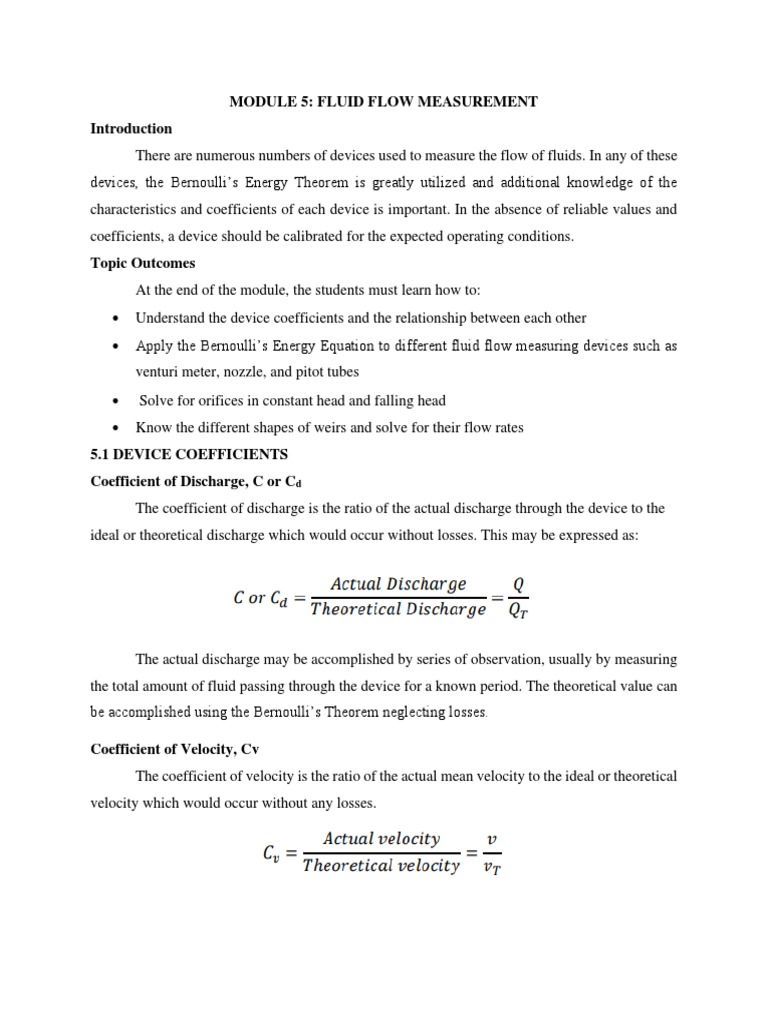 Fluid Flow Measurement and Coefficients | PDF | Flow Measurement ...
