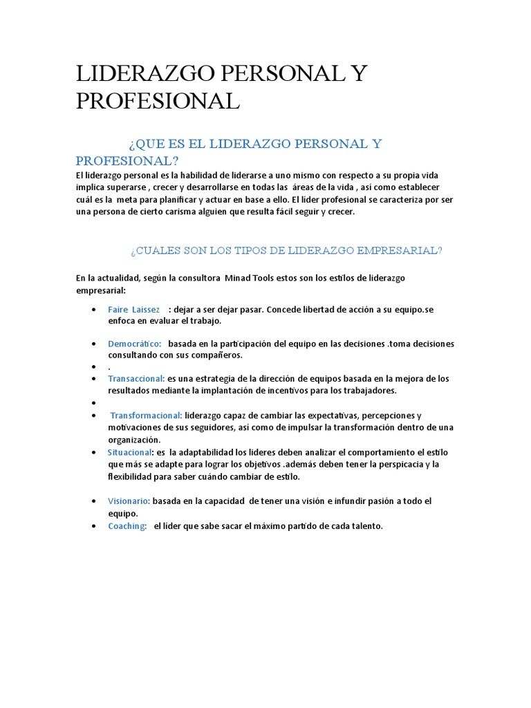 LIDERAZGO PERSONAL Y PROFESIONAL IFV | PDF