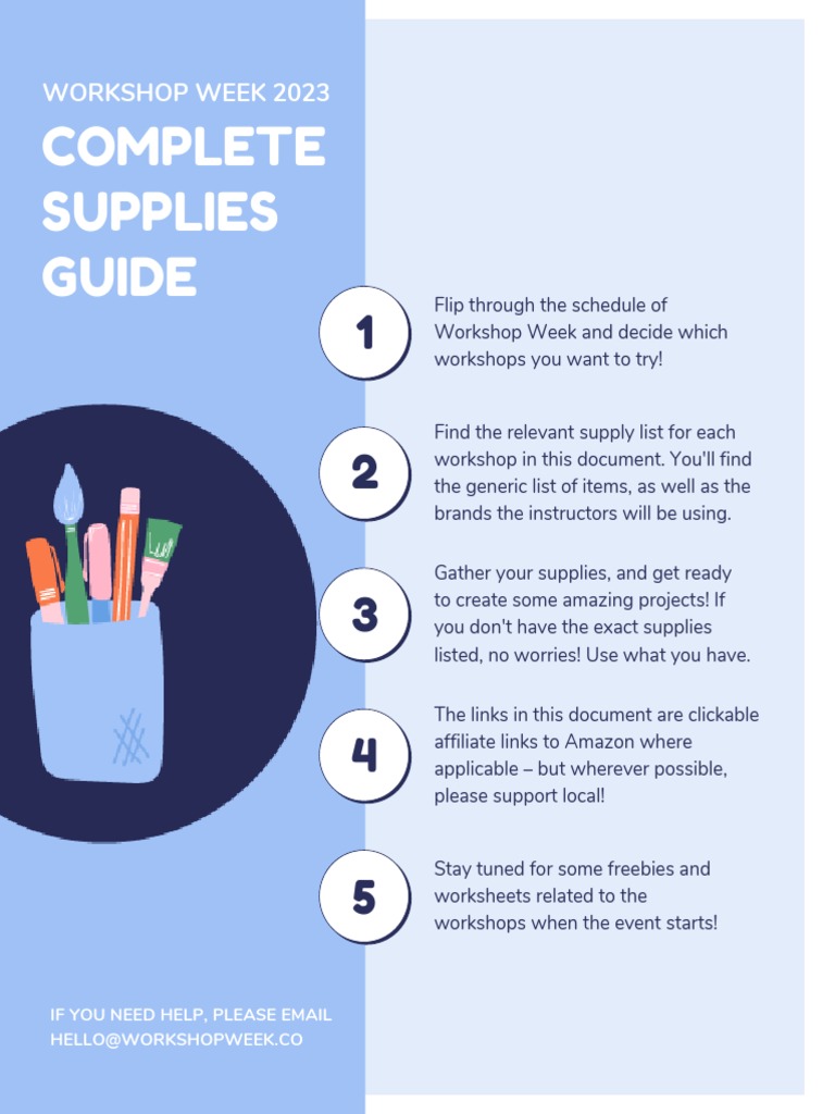 Workshop Week Supplies Guide 2023 | PDF | Watercolor Painting | Pencil
