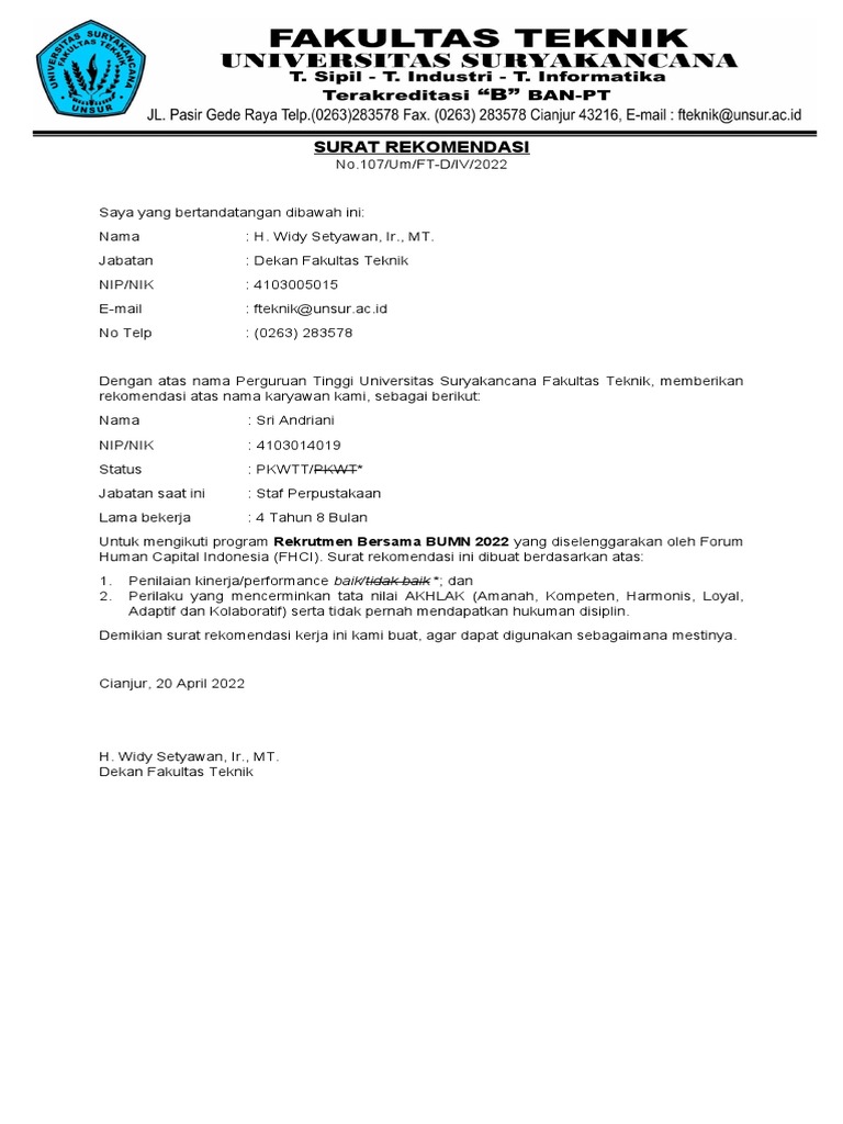 Surat Rekomendasi | PDF