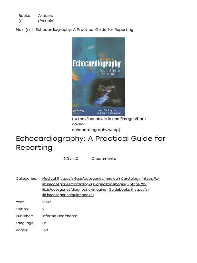 Echocardiography Book & Summary Reviews ZLib PDF Wellness