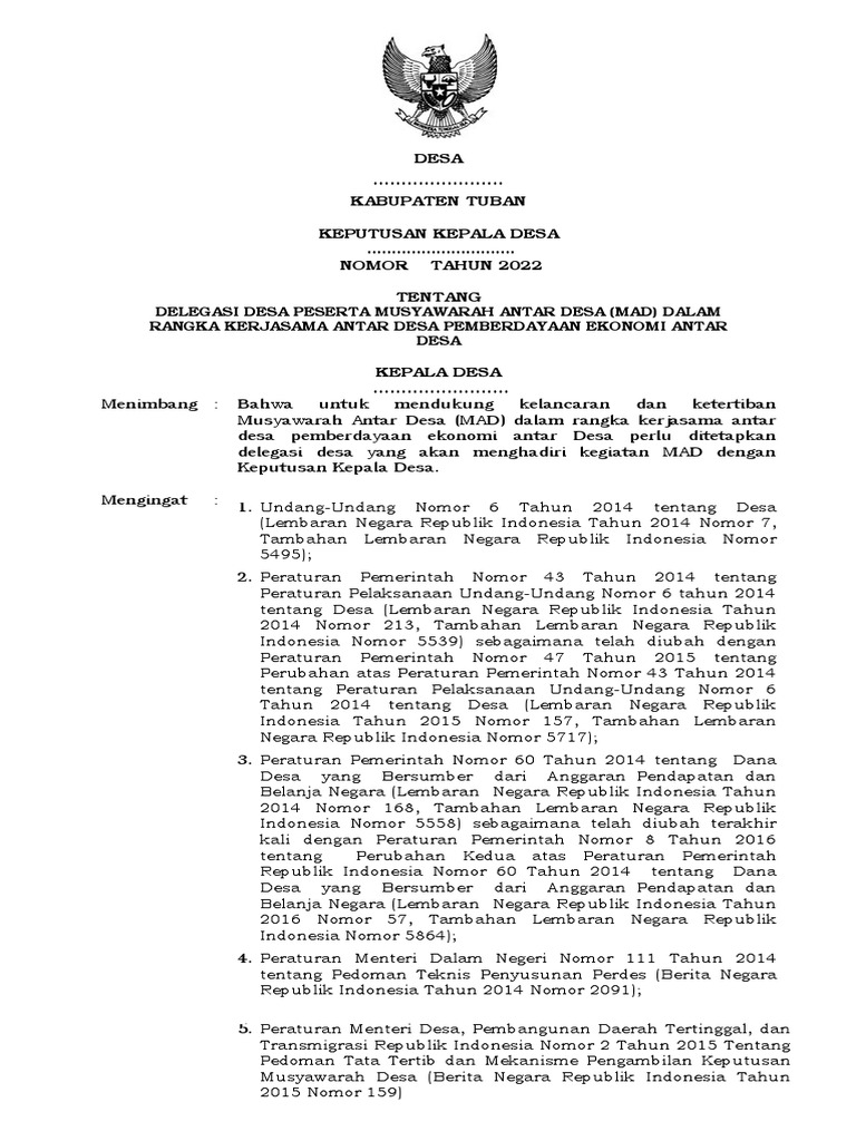 Draft Sk Kepala Desa Delegasi Mad Pdf