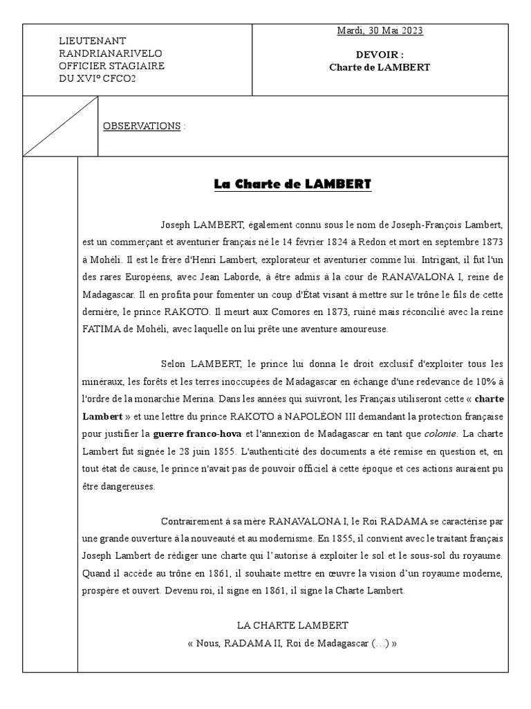Charte Lambert : Histoire et Impact | PDF