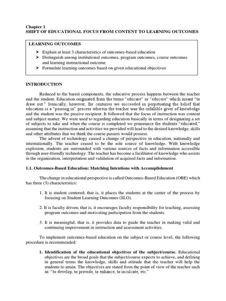 1 Shift of Educational Focus From Content To Learning Outcomes | PDF ...