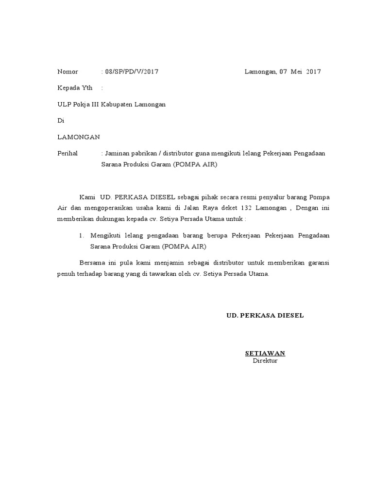 surat pernyataan distributor STJ PDF