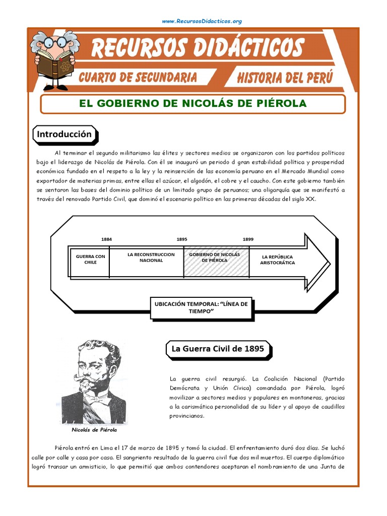 Gobierno de Nicolás de Piérola para Cuarto Grado de Secundaria | PDF