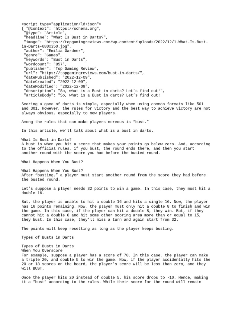 Bust in Darts Schema PDF