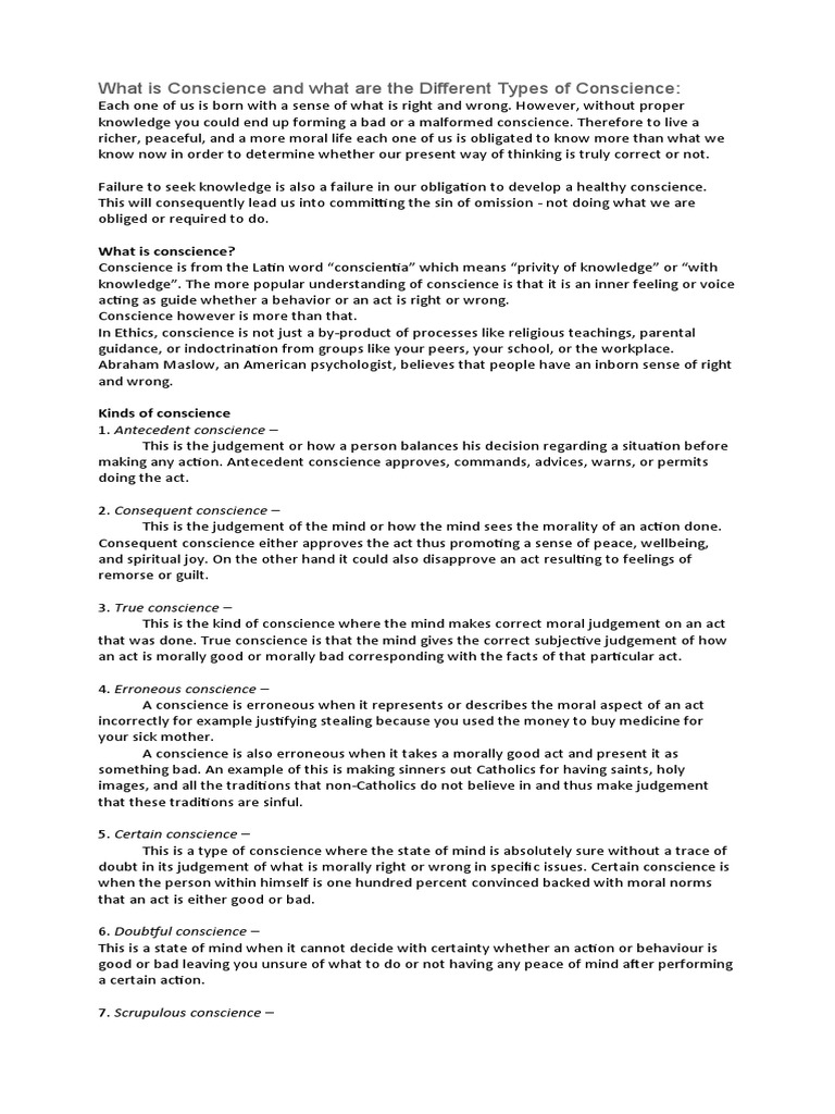 Conscience and What Are The Different Types of Conscience | PDF ...