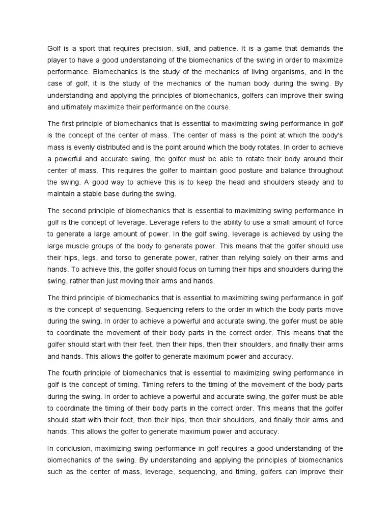 Golf Is A Sport That Requires Precision PDF Biomechanics Balance