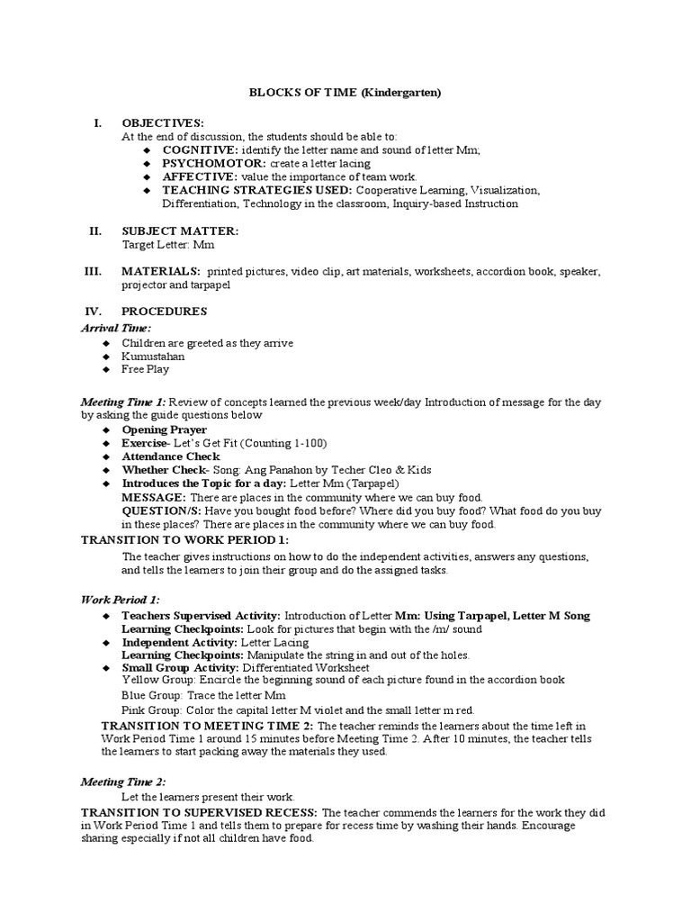 Lesson Plan Kindergarten | PDF | Change | Learning
