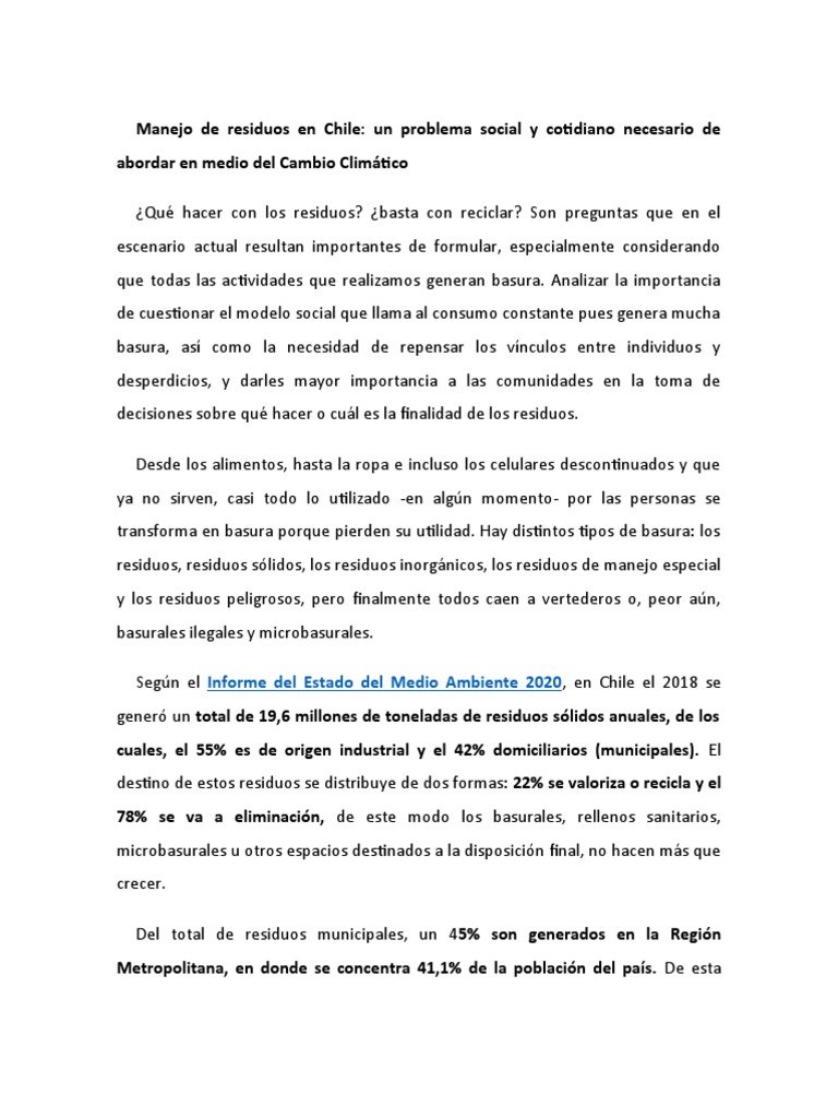 Manejo de Residuos en Chile: Retos y Soluciones | PDF | Residuos ...
