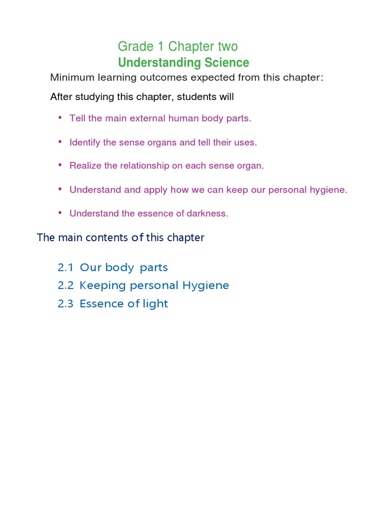 GR 1 E. Science Chapter 2 | PDF | Senses | Hygiene