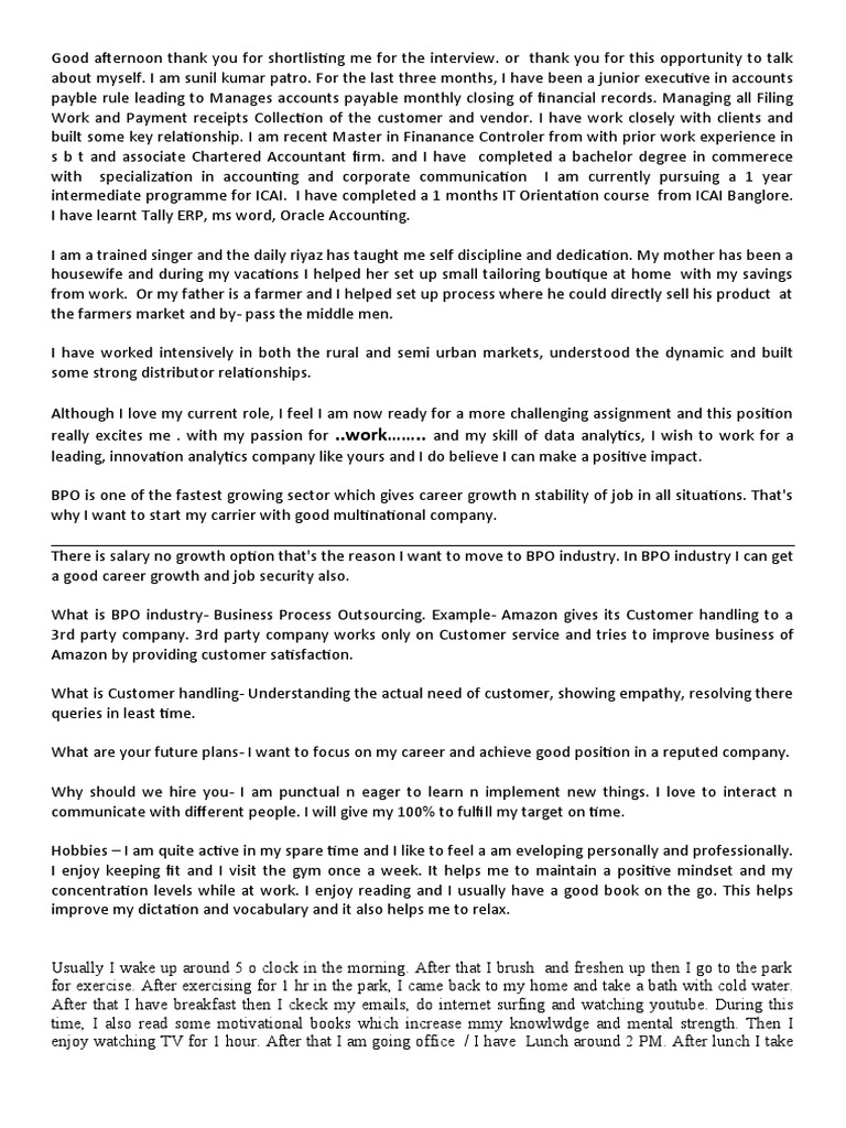 Good Afternoon Thank You For Shortlisting Me For The Interview | PDF