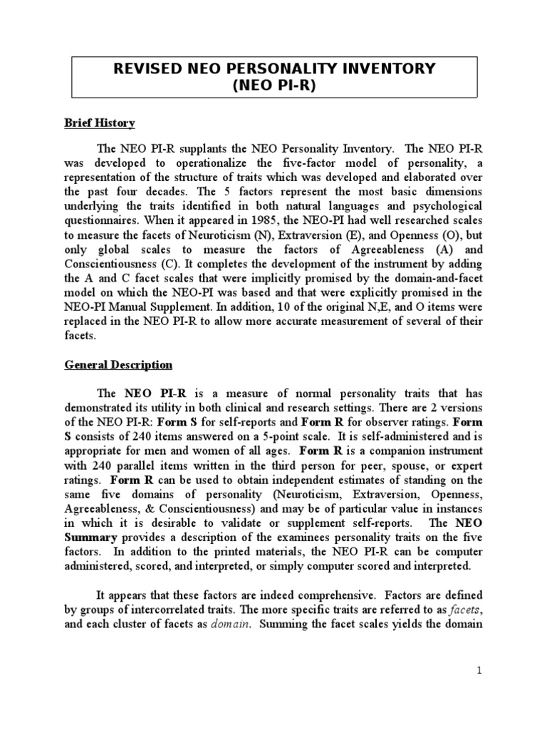 Neo Pi R Pdf Extraversion And Introversion Emotions
