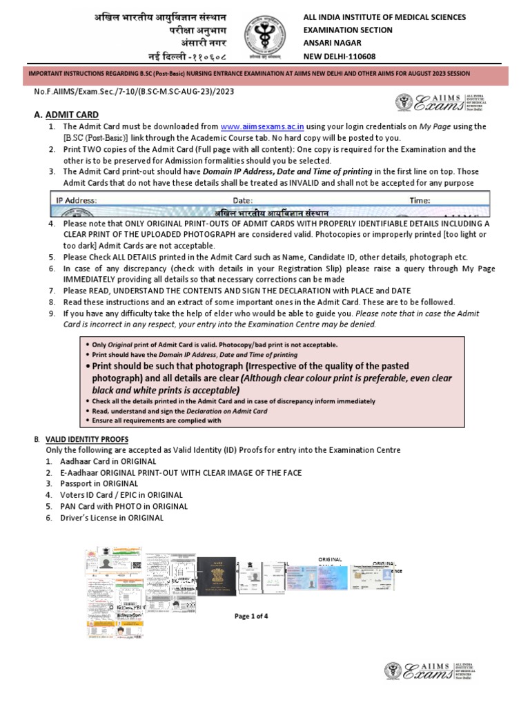 Instruction of Admit Card (Post-Basic) | PDF | Identity Document