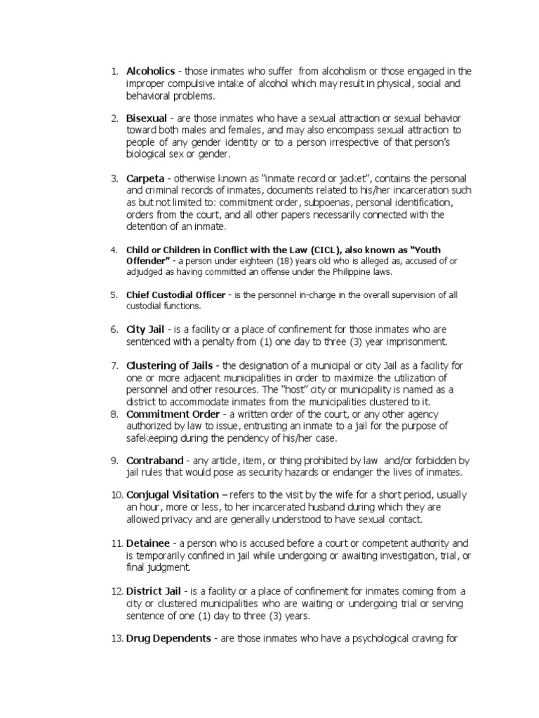Definition of Terms Institutional Correction PDF Prison Criminal Justice