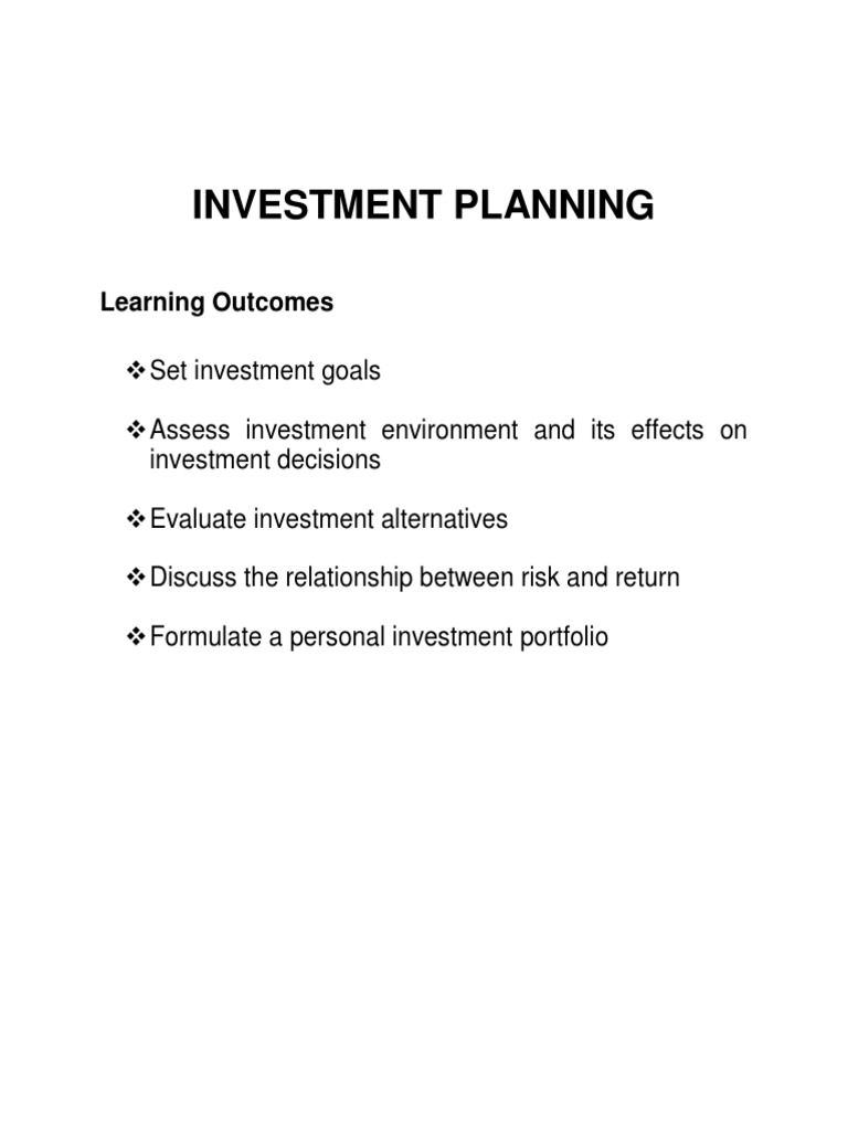 Investment Planning PDF Financial Markets Diversification (Finance)