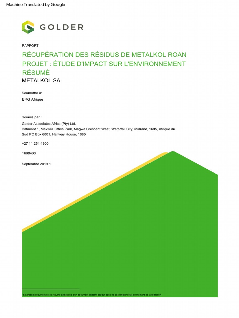 Étude d'impact du projet Metalkol RTR | PDF