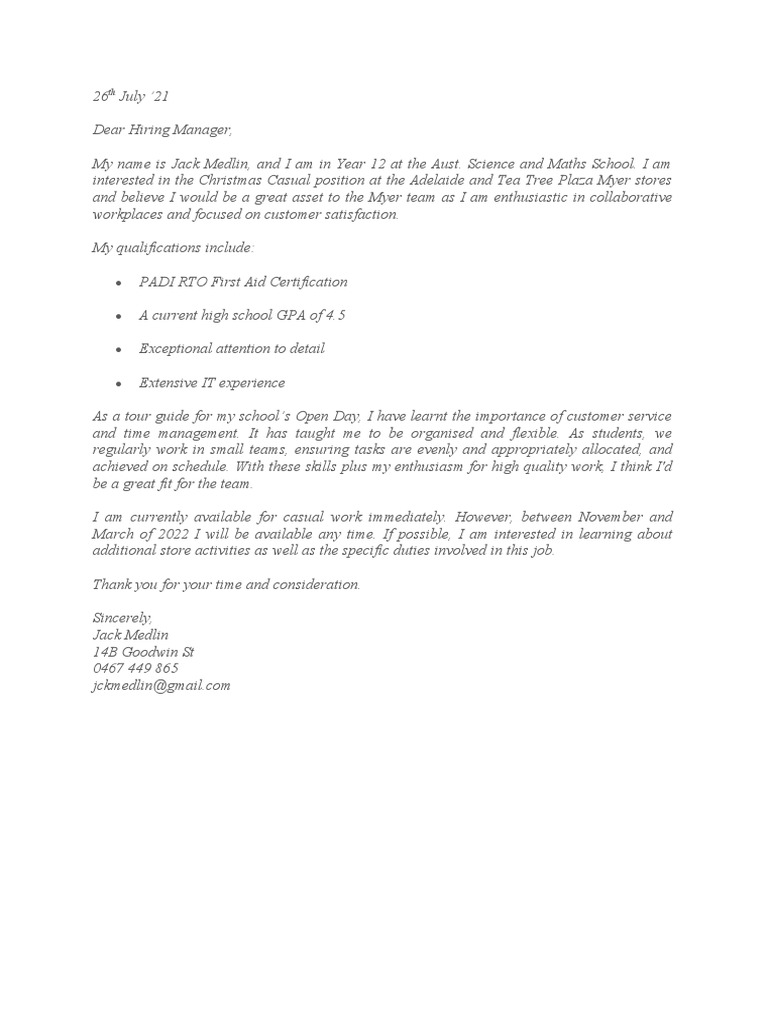 Cover Letter (Myer) PDF