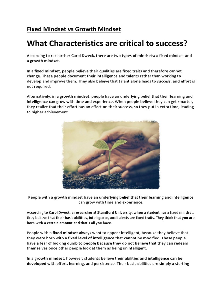 Growth vs. Fixed Mindset Explained | PDF | Mindset | Behavioural Sciences