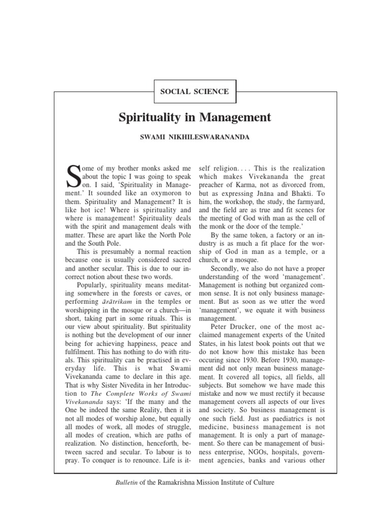 Spirituality and Management Synergy | PDF | Swami Vivekananda ...