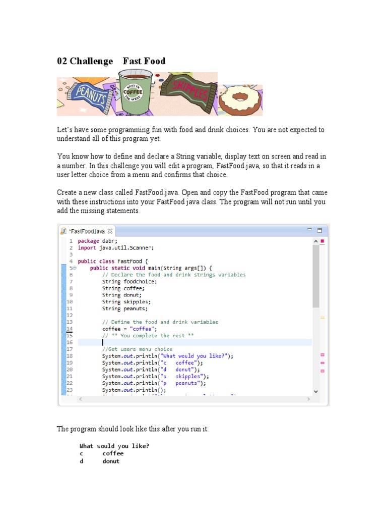 Fast Food Programming Challenge Guide | PDF | Fast Food | Menu (Computing)