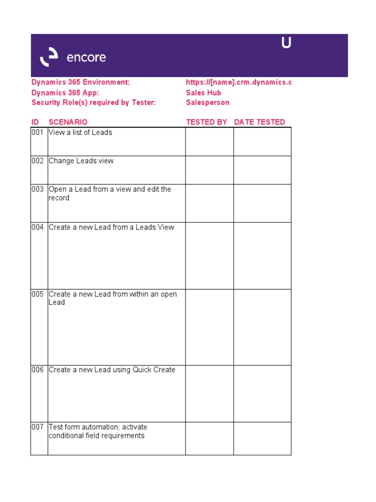 UAT Script Example D365 Sales 2022 | PDF
