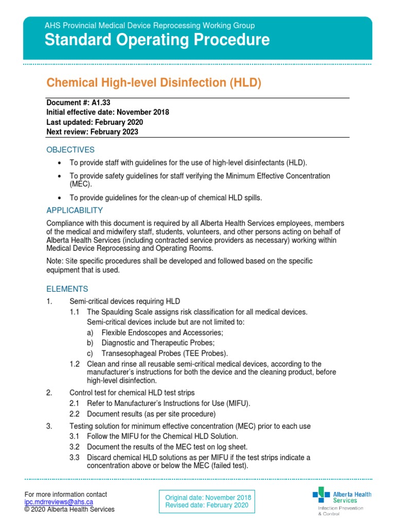 Medical Device Disinfection SOP | PDF
