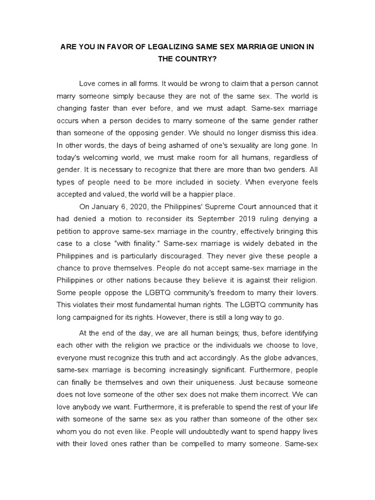 Legalizing Same-Sex Marriage in the Philippines | PDF | Same Sex ...