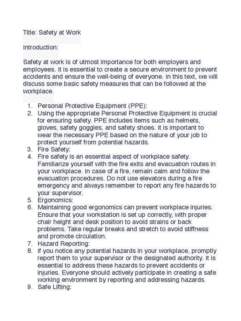 Safety at Work PDF Personal Protective Equipment Occupational