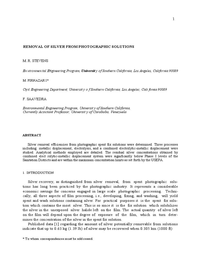 Silver Removal from Photographic Waste | PDF | Silver | Nitric Acid