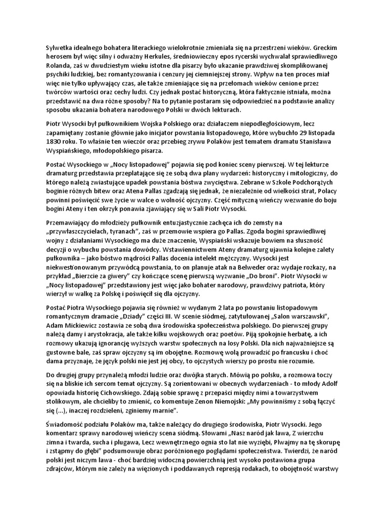 Dokonaj Oceny Społeczeństwa Polskiego W Dziadach Cz Iii Porównanie Postawy Piotra Wysockiego W Nocy Listopadowej Oraz Dziadach