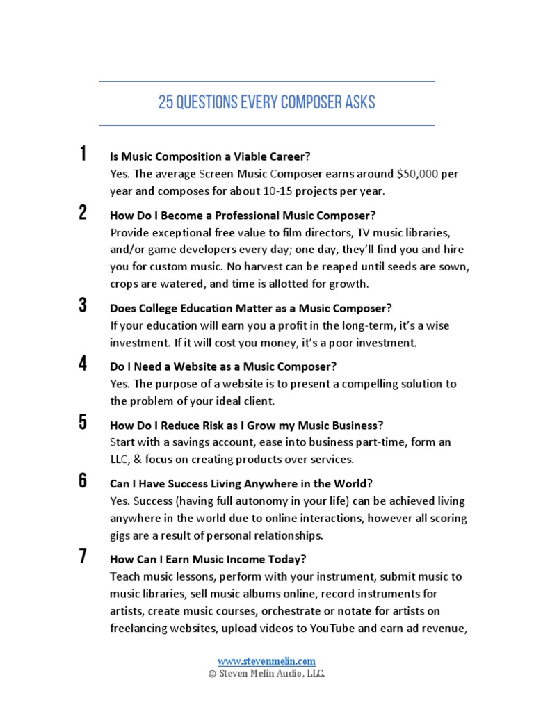 25 Questions Every Composer Asks PDF Composers Streaming Media