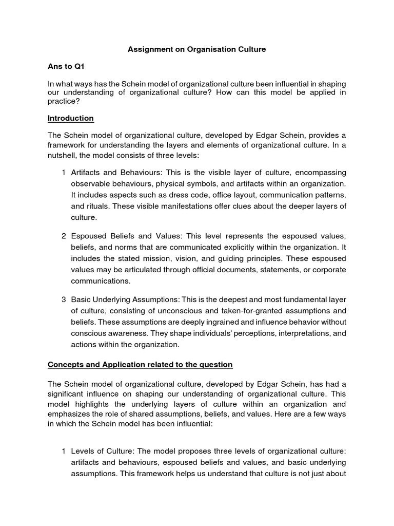 Schein's Model of Organizational Culture | PDF
