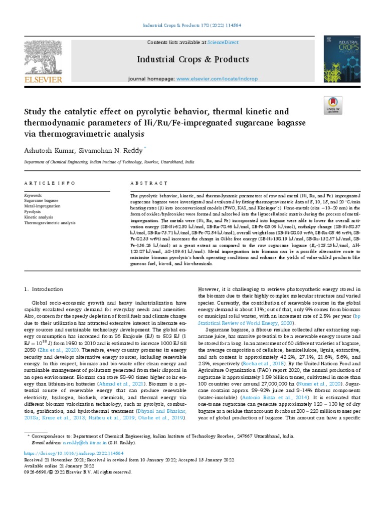 Study The Catalytic Effect On Pyrolytic Behavior Thermal Ki 2022