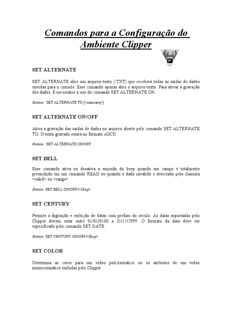 Comandos de Configuração do Clipper | PDF | Programação de computadores ...