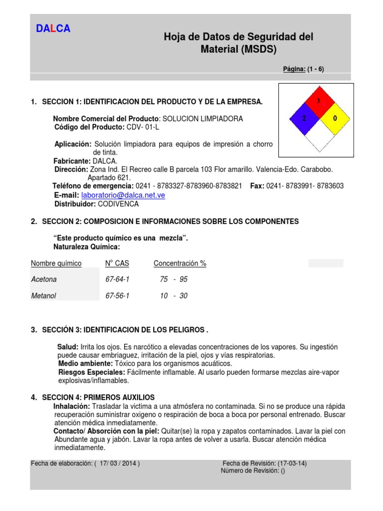 Ficha t cnica msds cdv 01 l solucion limpiadora rev 29 05 2014 pdf