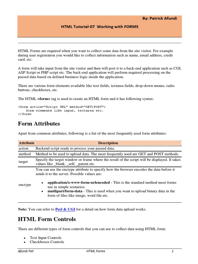 APT1040-HTML-07 - Working With FORMs | PDF | Html Element | Html