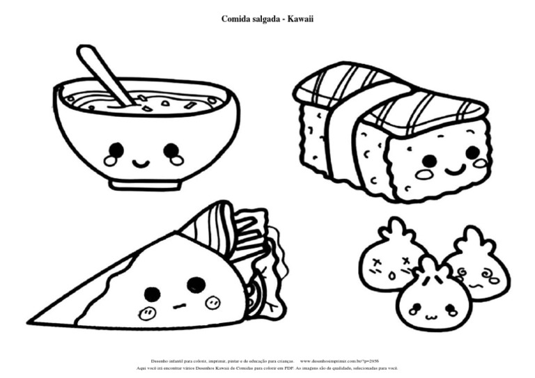 Desenhos Kawaii de Comidas para Colorir Comida Salgada