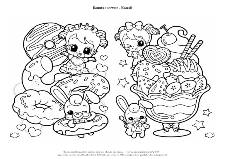 Kawaii de Comidas para colorir e imprimir