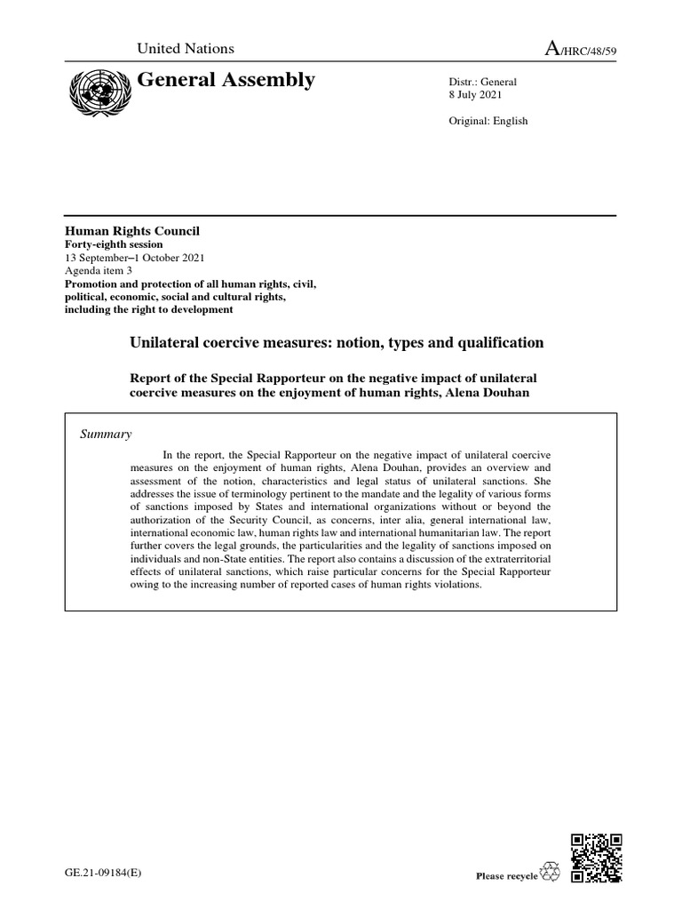Unilateral Coercive Measures Notion, Types and Qualification PDF
