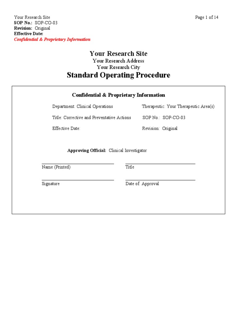 CAPA Mock SOP | PDF | Clinical Trial | Audit