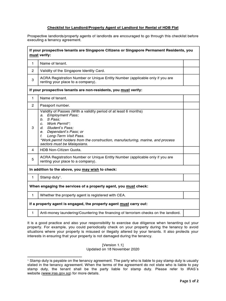 HDB Rental Checklist for Landlords | PDF | Landlord | Leasehold Estate